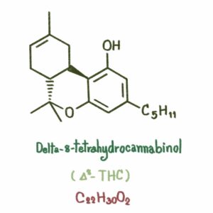 An info graphic of the chemical compound structure of Delta-8 THC Cannabinoid